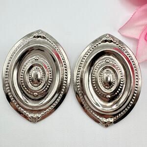 Vintage Shield Pressed Metal Earrings Big Statement Ornate Boho Retro Runway Fun